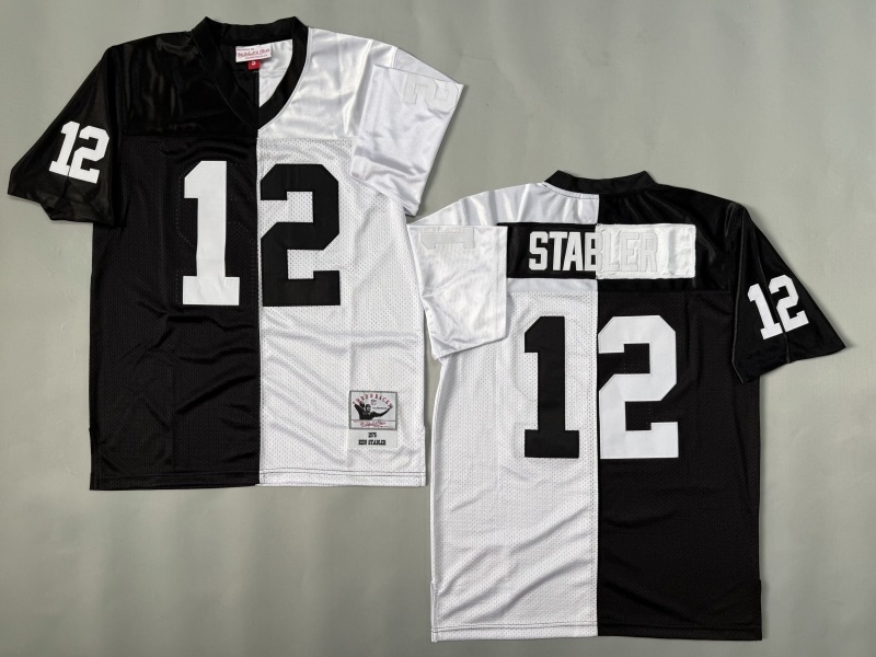 Men 2025 Nike Oakland Raiders #12 Stabler black white Throwback Limited NFL Jersey style 001